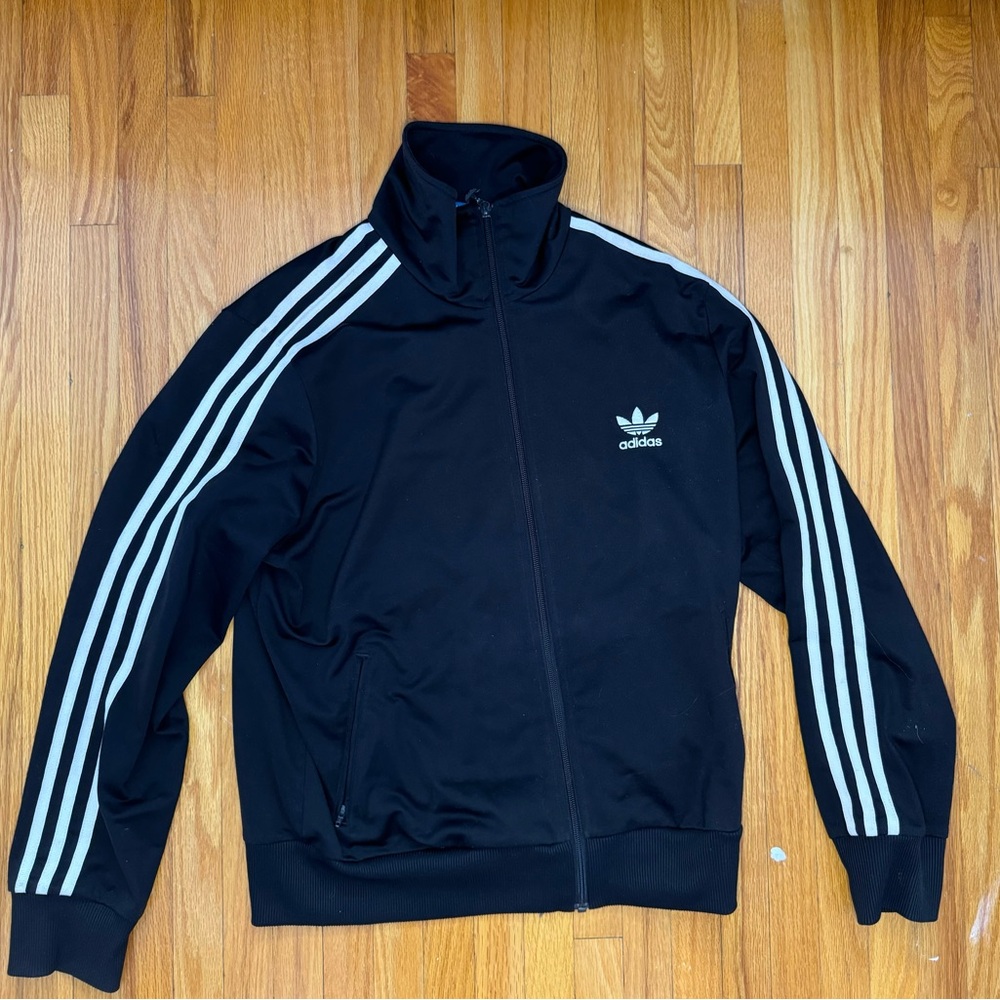 Adidas Firebird zip-down jacket in black and white